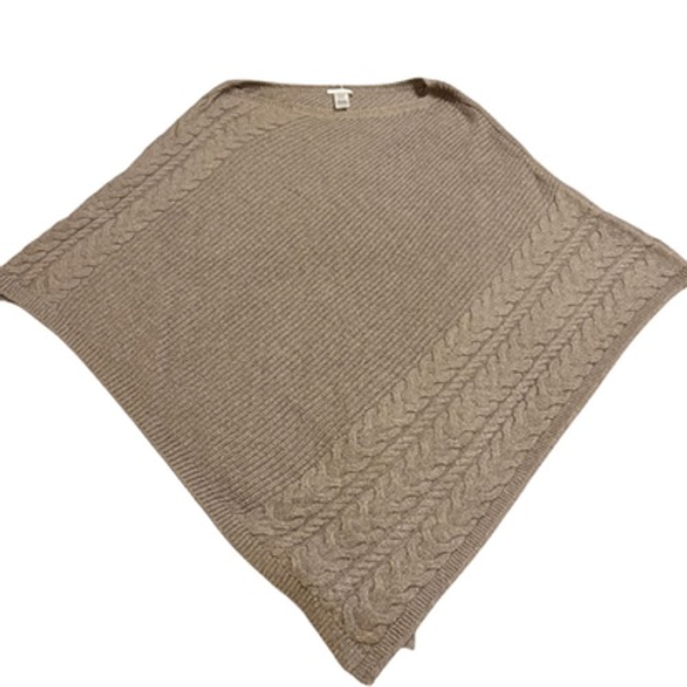 J.Jill Poncho Cape Wrap Sweater Cable Knit Womens OS Brown Relaxed Fit Excellent